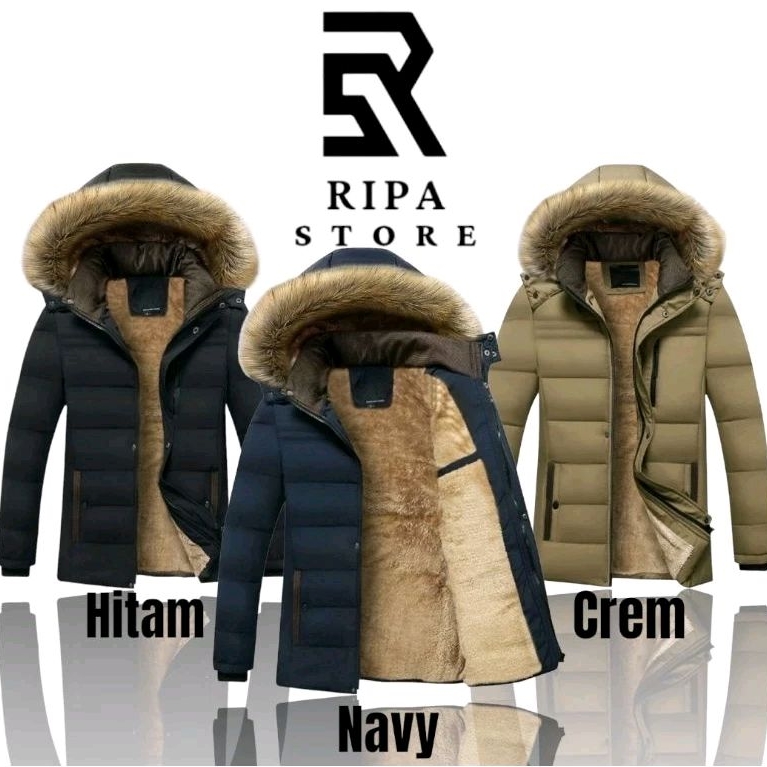 Jaket winter pria tebal musim dingin kerah bulu Korean Style