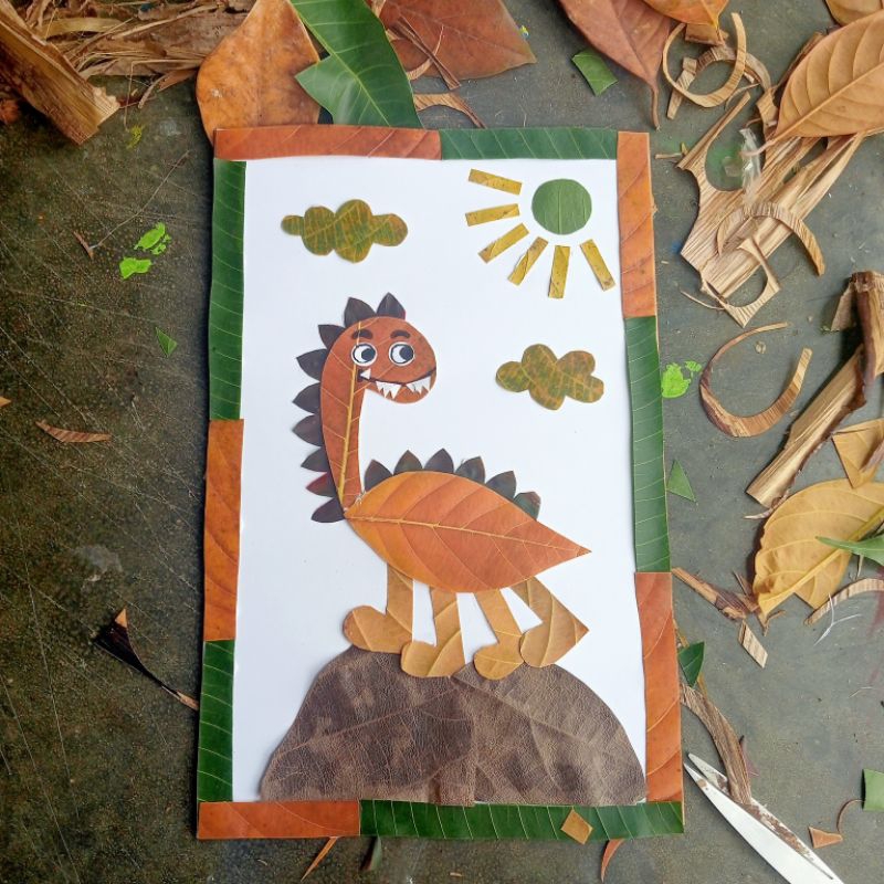 kolase daun kolase hewan kerajinan kolase kolase dinosaurus