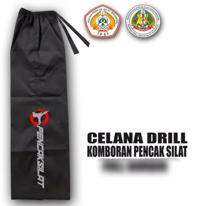 CELANA SILAT HITAM IKAT TALI MESTAK STANDAR & JUMBO tanpa bordir an / tulisan nya
