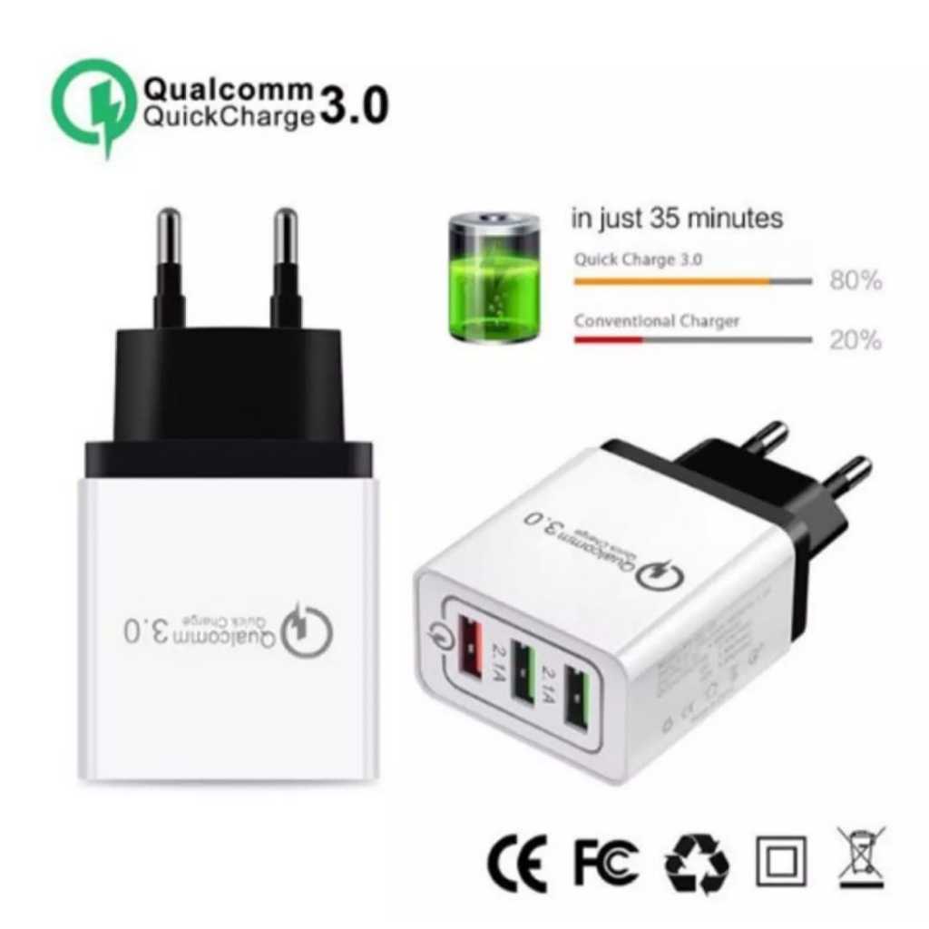 Adaptor 3 Port USB Fast Charging  Kepala Charger Original Travel Adaptor