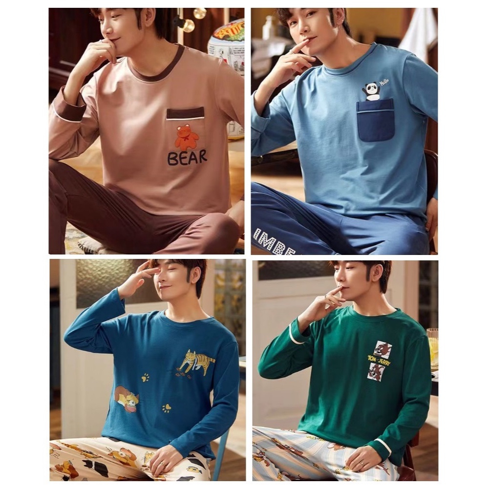 ️✔️✔️ Piyama Pria Baju Tidur Pria Lengan Panjang Celana Panjang Motif Kartun 