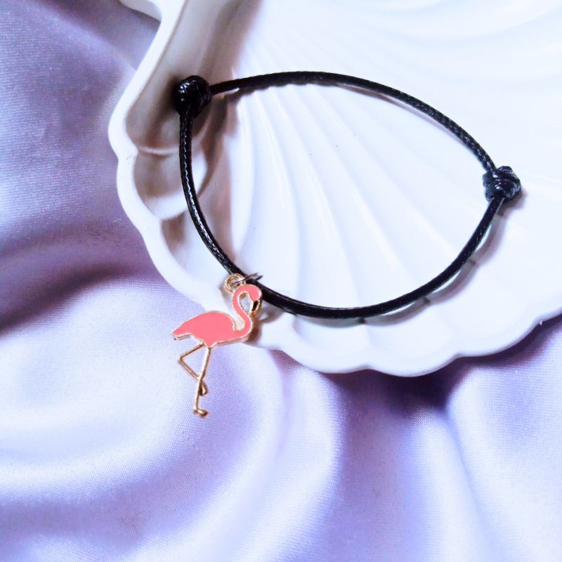 ( diolyn.id ) GELANG FLAMINGO Merah | Gelang couple persahabatan teman sahabat | gelang tali hitam p