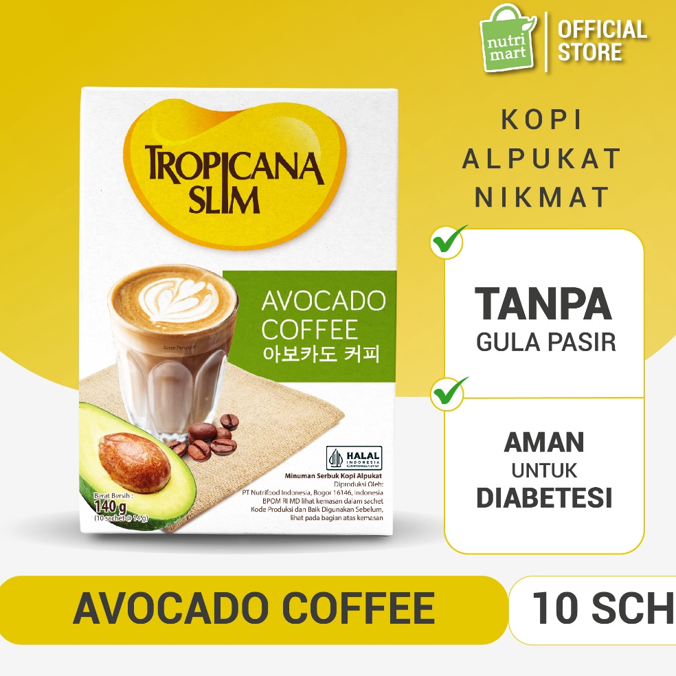 

Mur4h Tropicana Slim Avocado Coffee 10 Sachet - Kopi Susu Nikmat Tanpa Gula Pasir Paradise