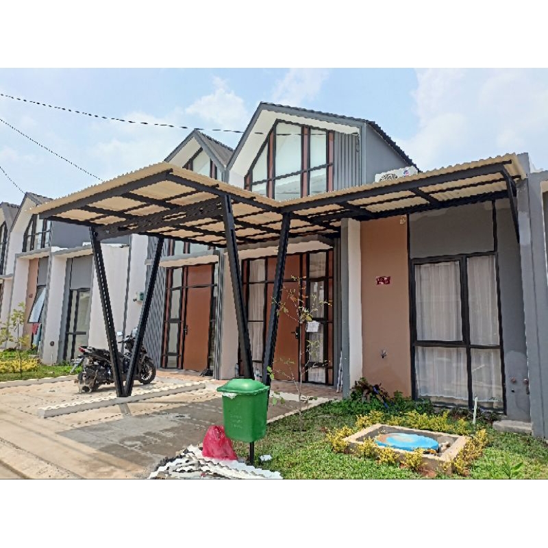 kanopi baja ringan alderon RS tiang Doble V