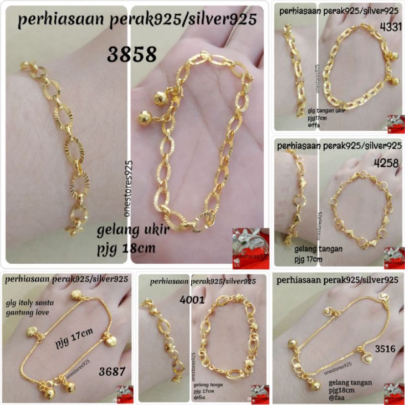 Grosiran Murah Gelang Tangan Perak Asli 925 Lapis Gold buruan