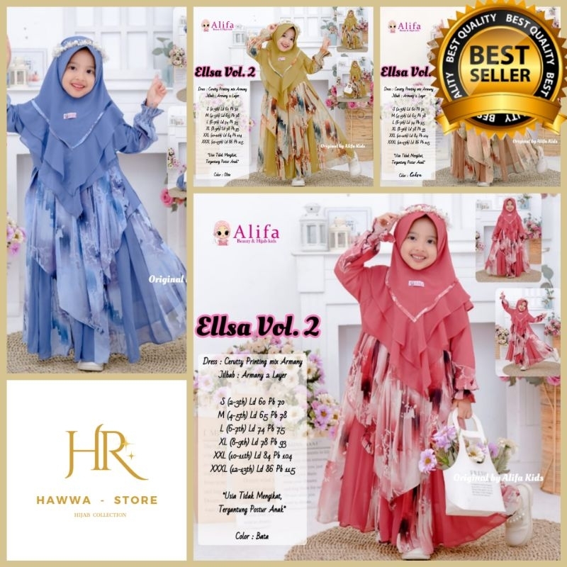 (( READY STOK FREE HIJAB )) ELLSA • LALUNA SYARI KIDS ORIGINAL BY ALIFA KIDS HIJAB