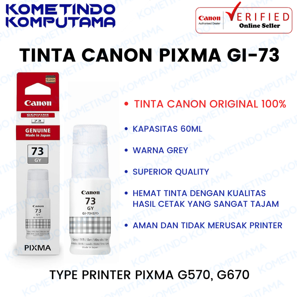 Box GI-73 GREY 60ml Tinta Botol Canon Pixma Original GI73 ABU-ABU 100% ORIGINAL / G570/G670
