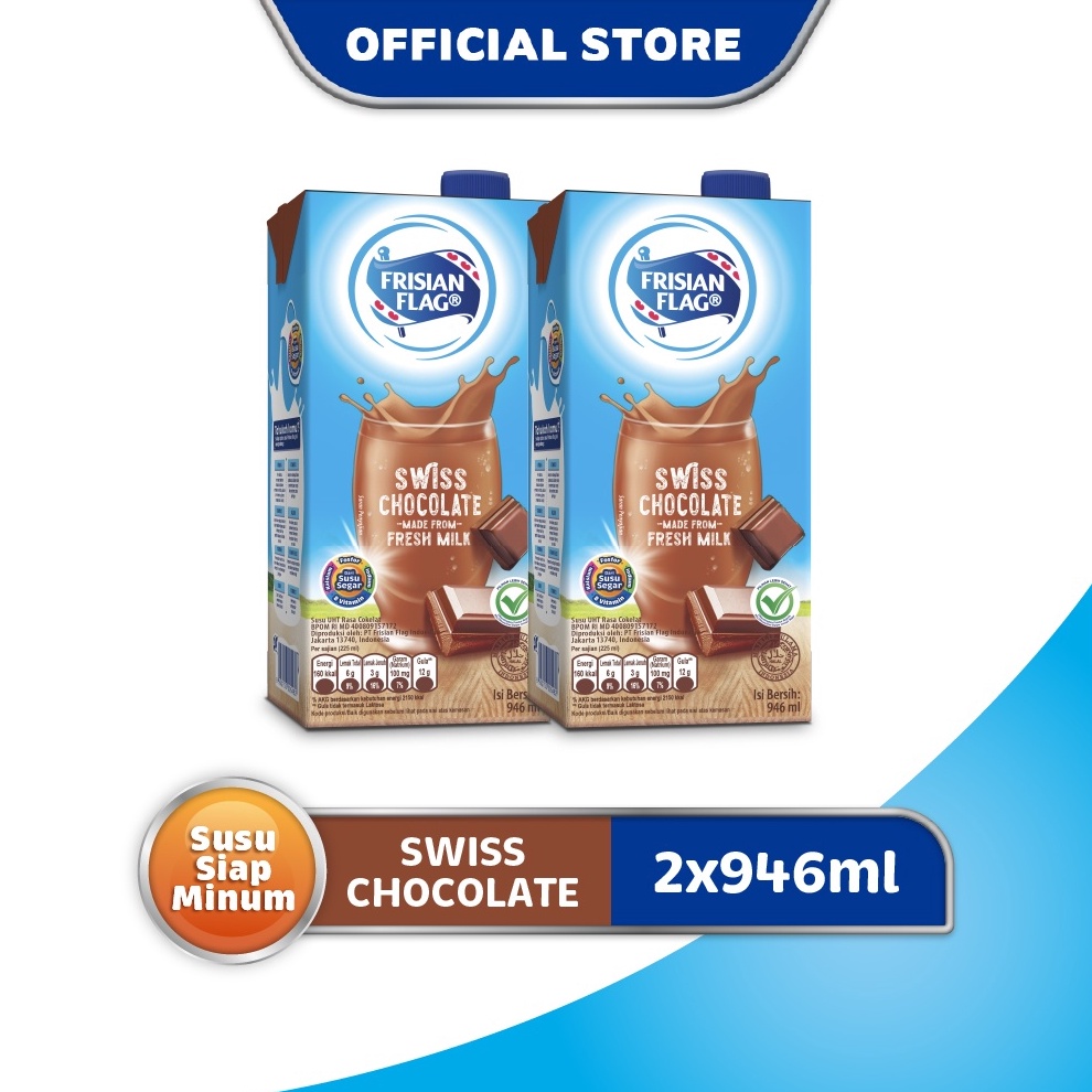 

✨12.12✨ COD Frisian Flag Family UHT Swiss Chocolate 946 ml x 2 pcs gas !!