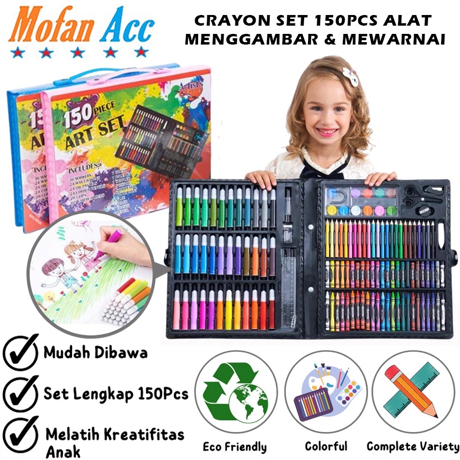 

R33ady St0ck Crayon Set 150pcs / Alat Menggambar Mewarnai Dan Melukis Isi 150 pcs Untuk Anak-Anak / Kit Art Supplies Painting Set For Children / Krayon Hadiah Kado Ulang Tahun Birthday Gift Water Colors Pensil Warna Pencil Colours Coloring Set Gambar Luki
