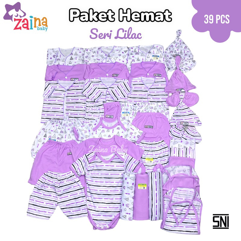 Paket 39PCS Baju Bayi Baru Lahir Set Hemat Baju Newborn Setelan Lilac