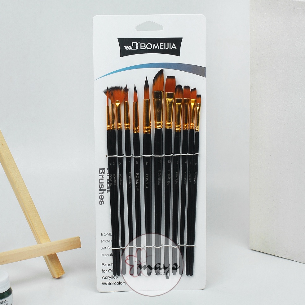 

Re4dy [12 Pcs] Kuas Lukis Set Isi 12 Pcs - Premium Quality Artist Paint Brush - Kipas Fan Flat Round Angular Lancip Acrylic Oil Watercolor [170]