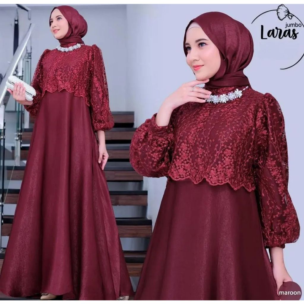 DRESS WANITA MATT SANTORINI SHIMMER SILK MIX BRUKAT BAJU GAMIS WANITA TERBARU 2023 GAMIS PESTA KONDANGAN MEWAH GAMIS SILK PREMIUM GAMIS MUSLIM WARNA MAROON TERBARU DRESS PEREMPUAN HANUM