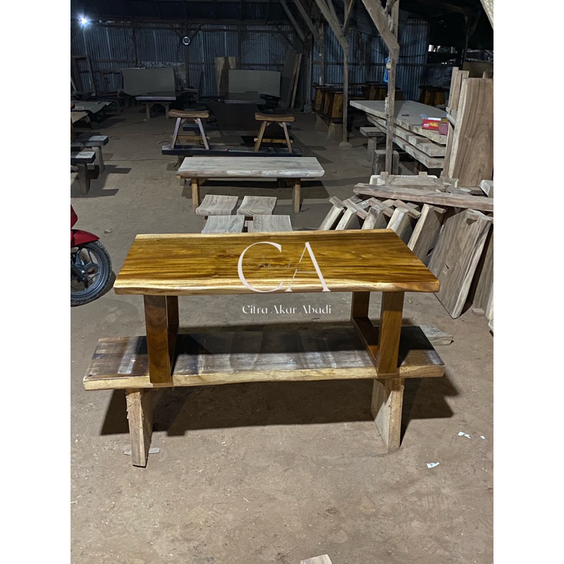 meja tamu kayu trembesi