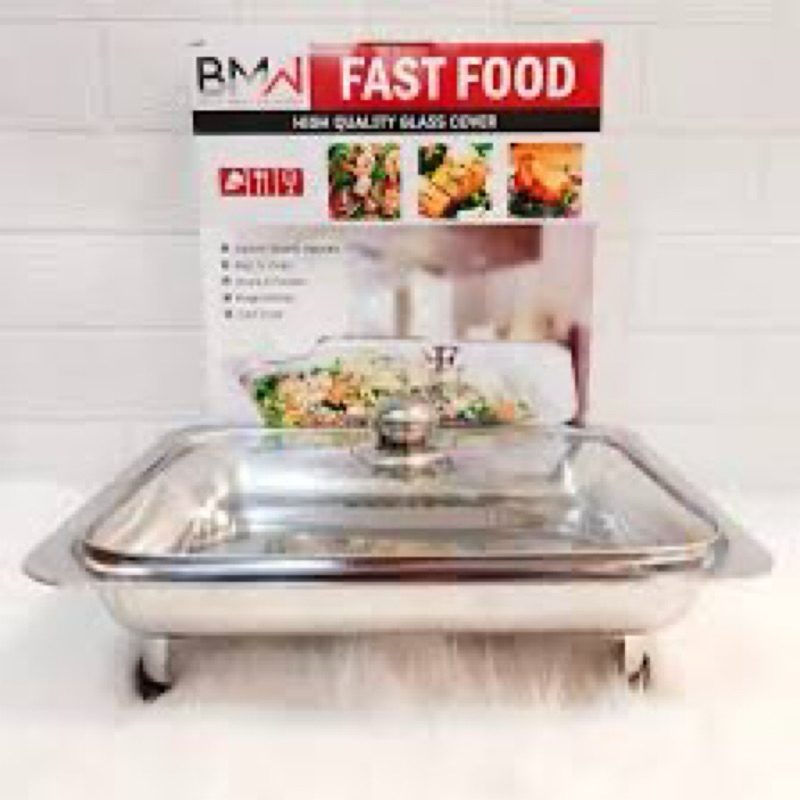tempat prasmanan/prasmanan kaca dan kaki/wadah lauk tutup kaca/BMW glass cover/fast food tutup kaca