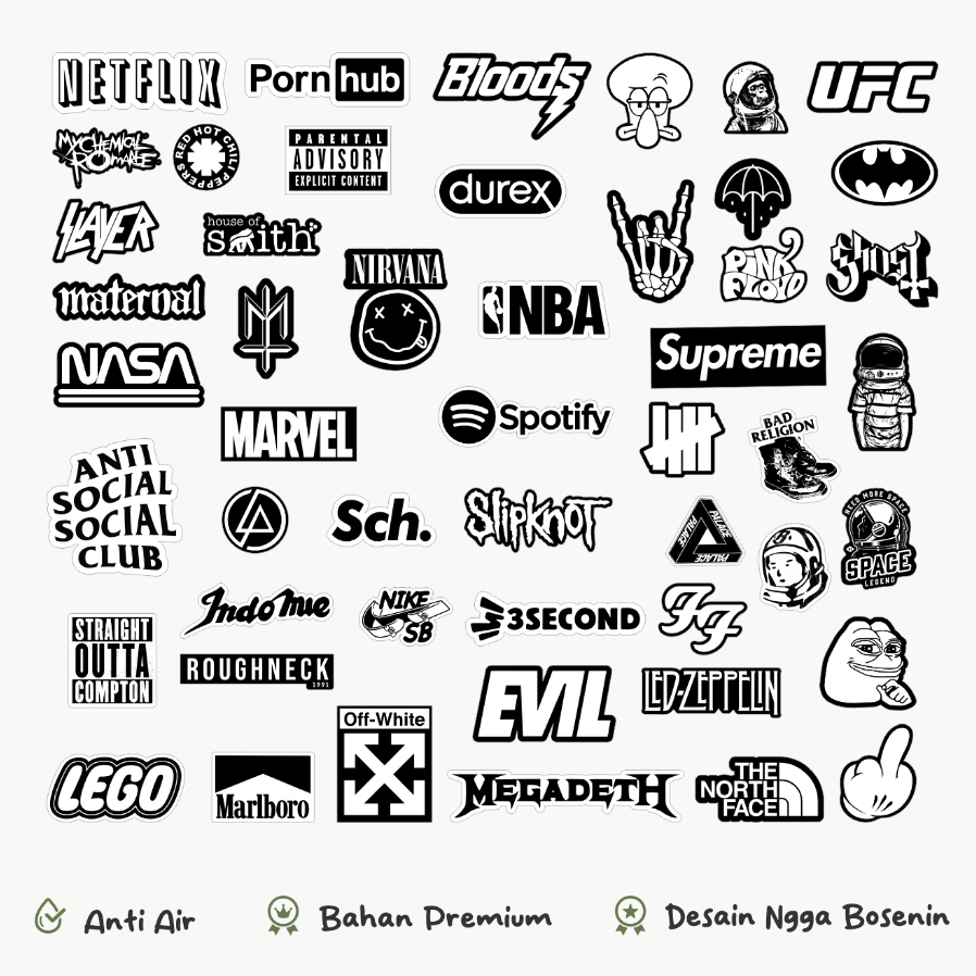 

50 Pcs Stiker Pack Brand Hypebeast Series Black and White BNW Aesthetic Untuk Case HP Anti Air