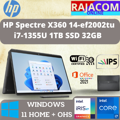 HP Spectre X360 14-ef2002tu i7-1355U 1TB SSD 32GB Win11+OHS