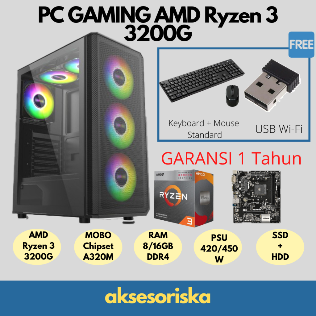 Paket PC Rakitan Komputer CPU Gaming AMD Ryzen 3 3200G SIAP GAMING