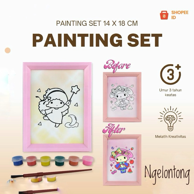 

painting kit motif sanrio paint set kuromi san san sansan wawa little star twinkle stars melody cinamoroll peralatan melukis lengkap cat air murah kado souvenir bagus cute kawaii lukis drawing coloring paint