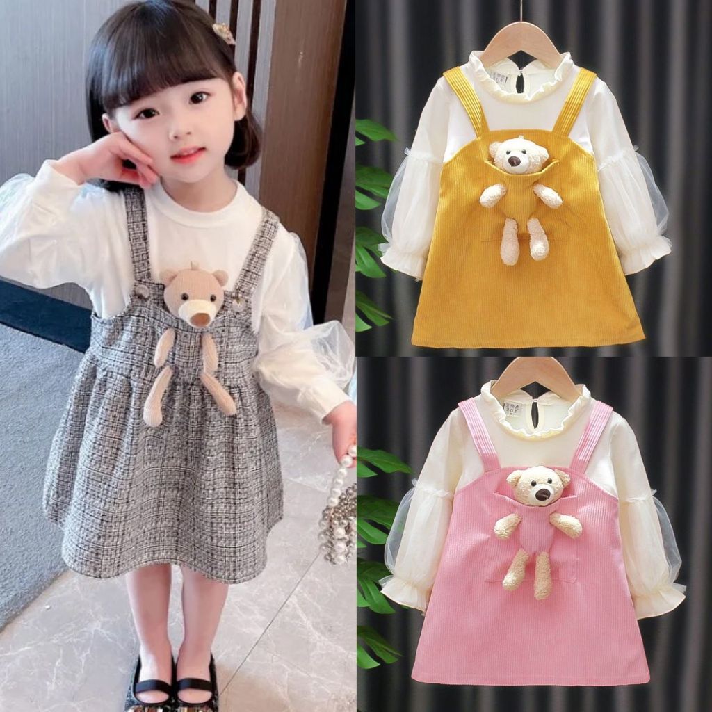 (1-6 Tahun) Dress Anak Perempuan umur 1 2 3 4 5 6 tahun thn th Bear Dress Lucu Boneka Kantong Beruan