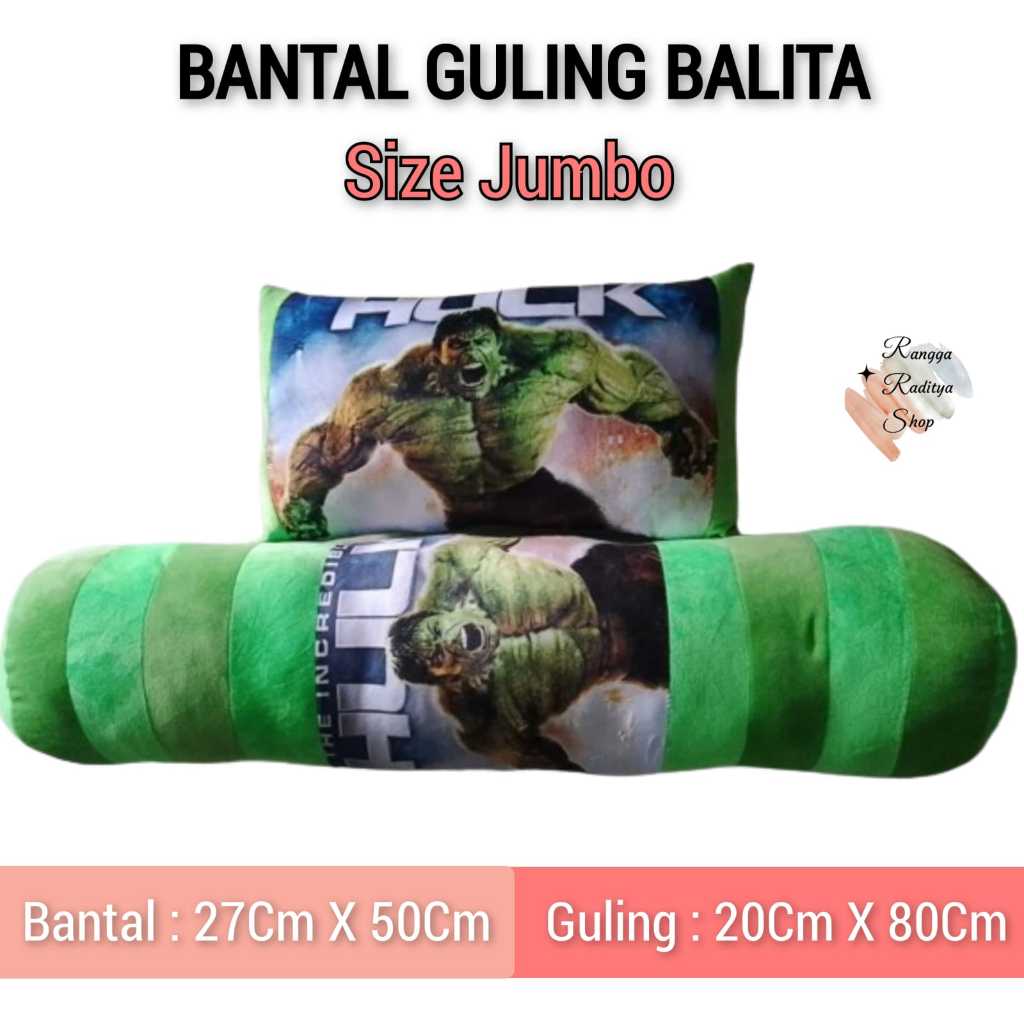 Bantal guling anak motif HULK,ukuran jumbo,untuk anak usia 5 sampai 10 tahunan