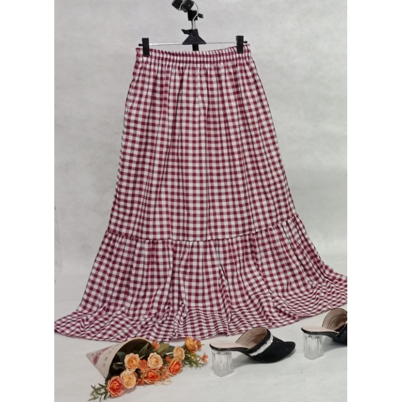 Rok Serut Bahan Katun Kotak/Rok Remaja Terbaru /Kekinian