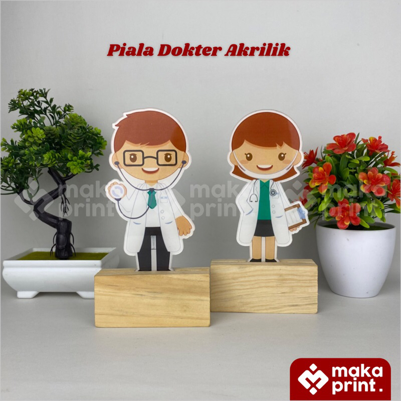 Piala Akrilik (Dokter) Tatakan Kayu Free Stiket Nama - Plakat Akrilik Dokter - Kado Hadiah Hampers S