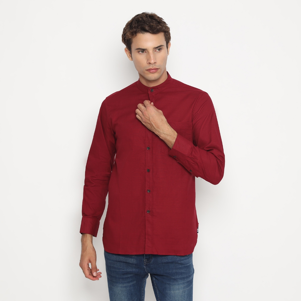 Salt n Pepper 0236 Kemeja Lengan Panjang Kerah Tegak Pria Maroon