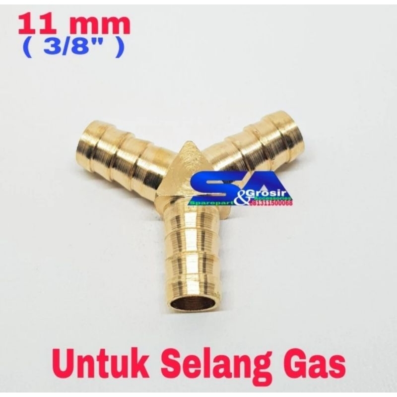 11 mm Nepel Cabang 3-Y KUNINGAN 3/8" Sambungan Selang Gas/Kompresor