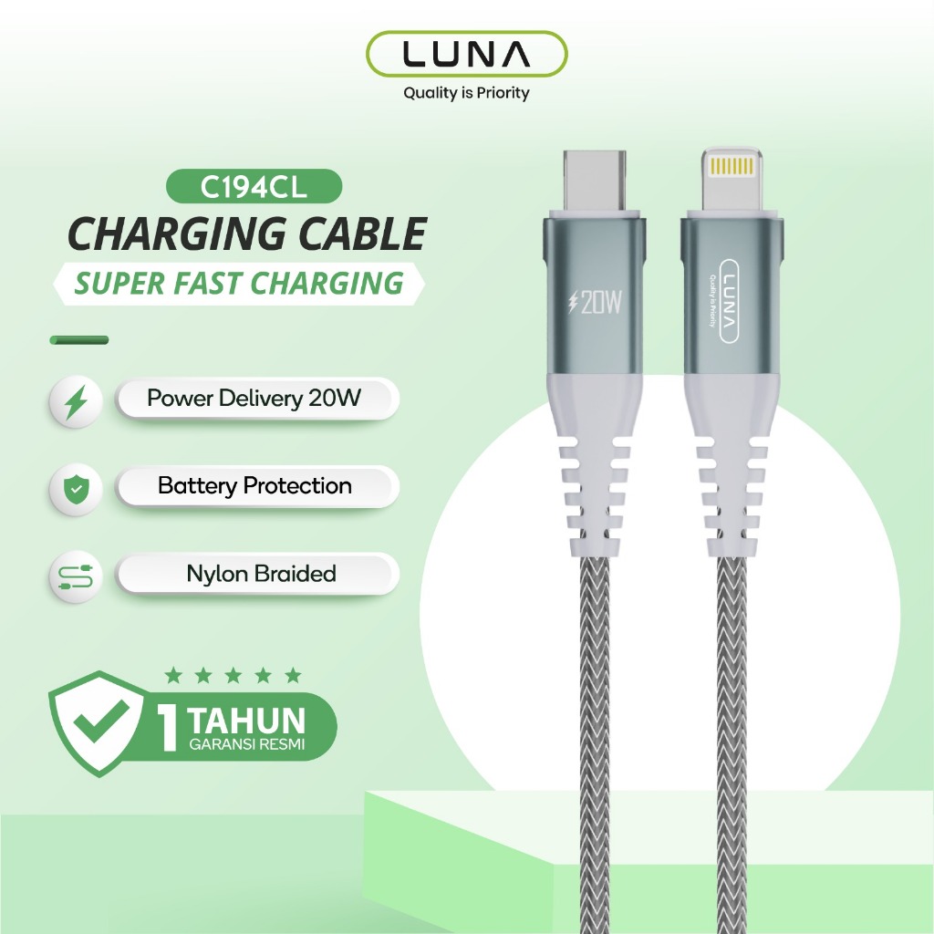 Luna Kabel Data Type C to Lightning 20W Cable Data Fast Charging Power Delivery 1,5 Meter