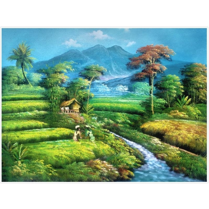 Lukisan Pemandangan Gunung Sawah 60 x 80 cm