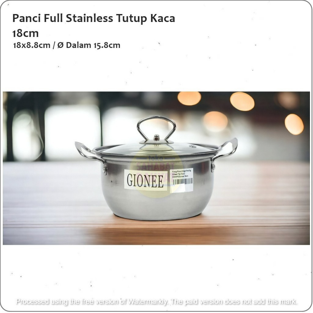 Panci High Pot Stainless Tutup Kaca Gionee 18cm