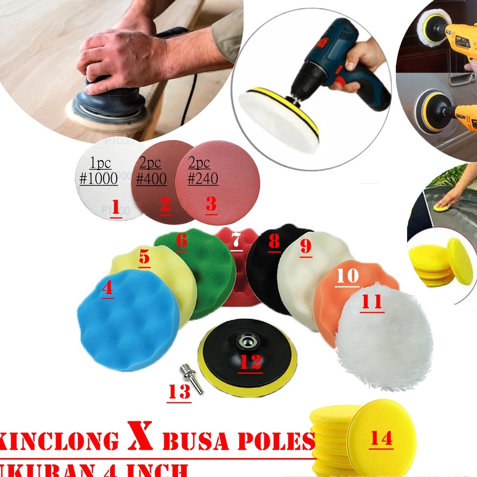 Super Promo PAKETAN AMPLAS KINCLONG + BUSA POLES LENGKAP BOR GERINDA 4" INCH