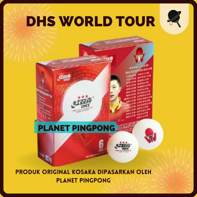 Ready Stok DHS DJ40+ World Tour Ball 3 Star - Bola Pingpong Plastik Bintang grosir