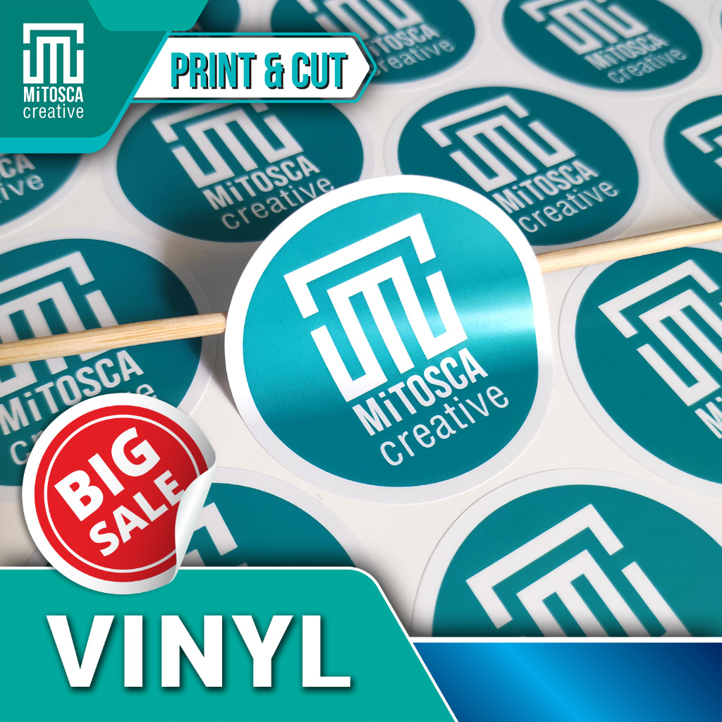 

Print Sticker Vinyl A3+ Waterproof [Print + Cutting Kisscut] Minimal Order 6 Lembar