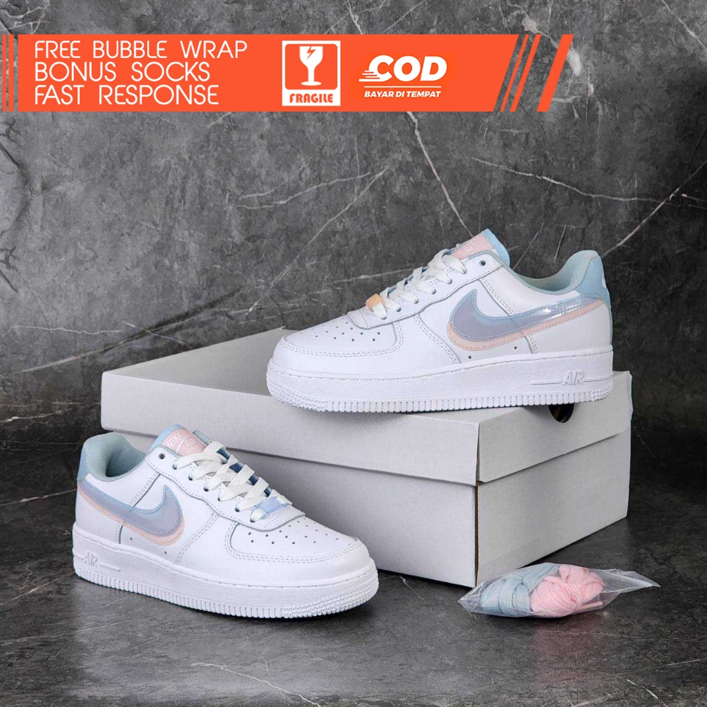 Nike Air Force 1 Lv8 Double Swoosh Light Armory Blue Sepatu Wanita Nike Airforce Putih Pink Ungu Rea