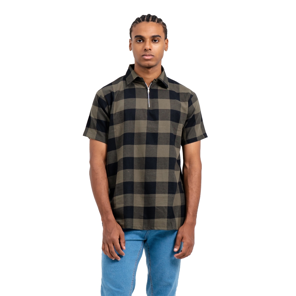 Ribsgold Kemeja Flanel Afro Pria Casual Simple Lembut Pendek Katun Distro Baju