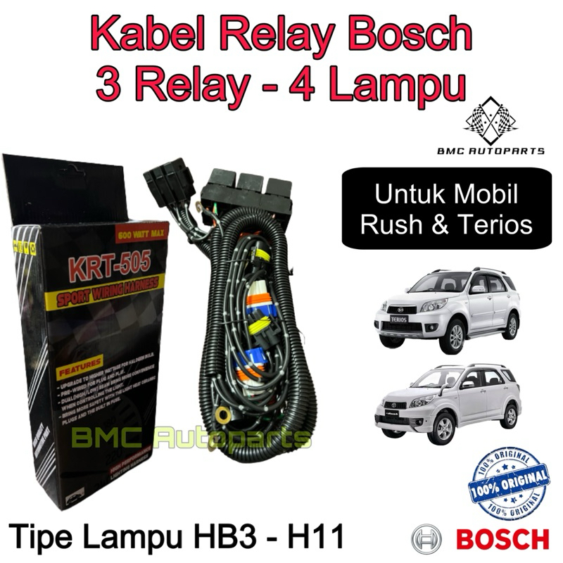 Kabel Relay BOSCH Original Untuk Lampu Rush & Terios - 3 Relay 4 Lampu HB3 - H11