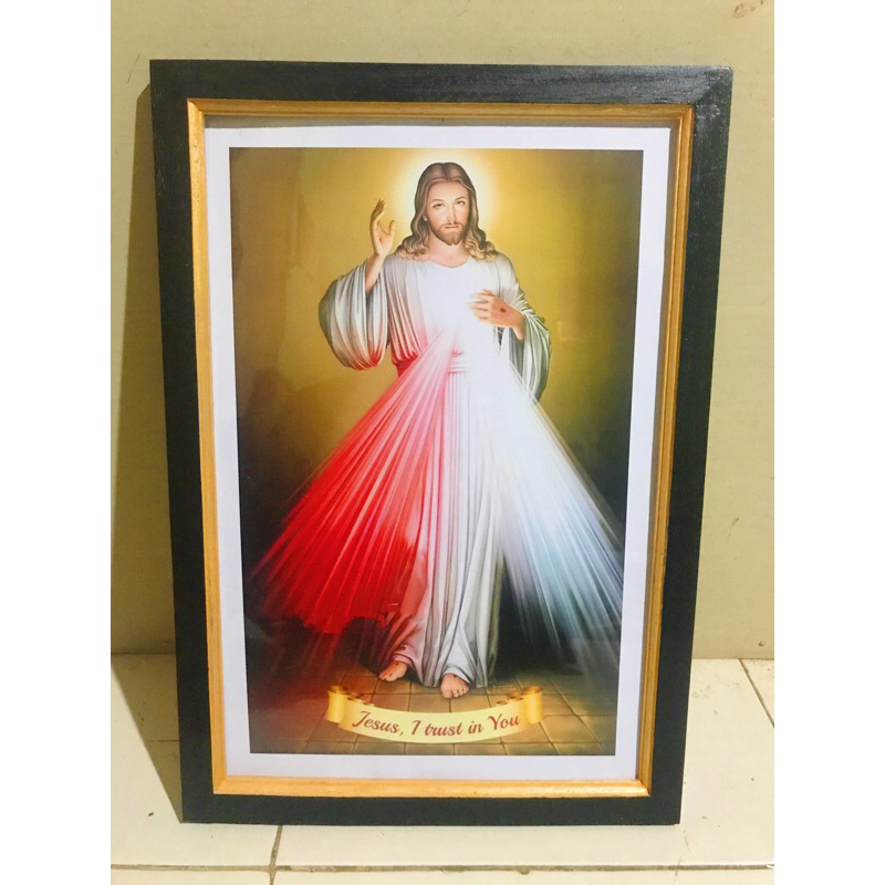hiasan dinding gambar yesus kerahiman Ilahi plus bingkai 100x50