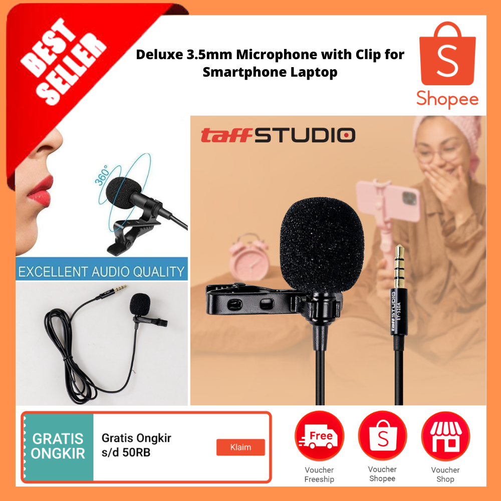Deluxe 3.5mm Microphone with Clip for Smartphone Laptop / Mikrofon Mini AUX Genggam Klip Panduan Rek