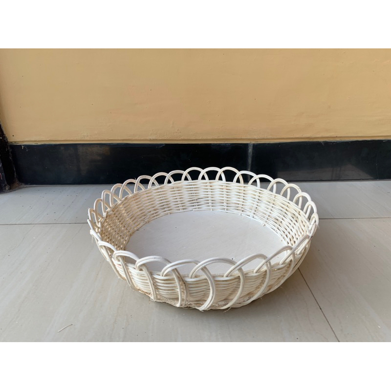 KERANJANG ROTAN MINI MANGKOK PANJANG ALAS 25CM PARCEL BULAT MODEL PIRING BAHAN PREMIUM PUTIH HALUS