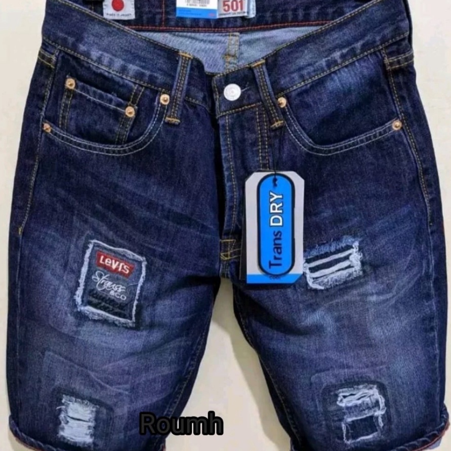 modelTipe JNU554 celana pendek jeans pria motif sobek bordil 501 japan terbaru