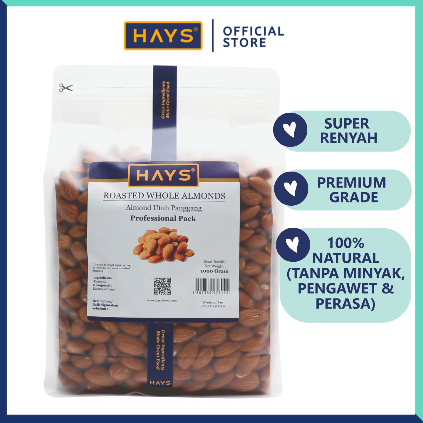 

PFW Almond Utuh Panggang 1KG / Roasted Whole Almond 1KG - HAYS Readystock