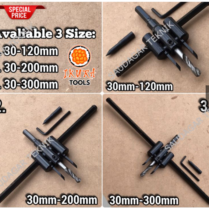 Mata Bor Kayu Jangka Pelubang Plafon Gypsum Speaker Adjustable Circle Hole Cutter