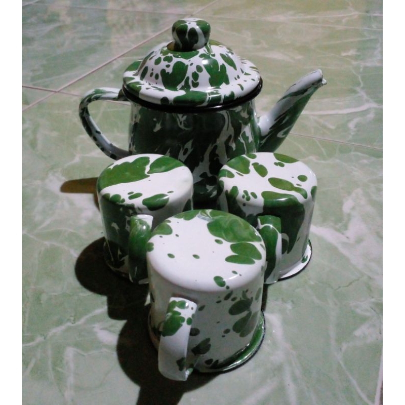 Set jadul blirik set blurik teko eskan mungil blurik cangir enamel anti pecah set lurik murah teko d