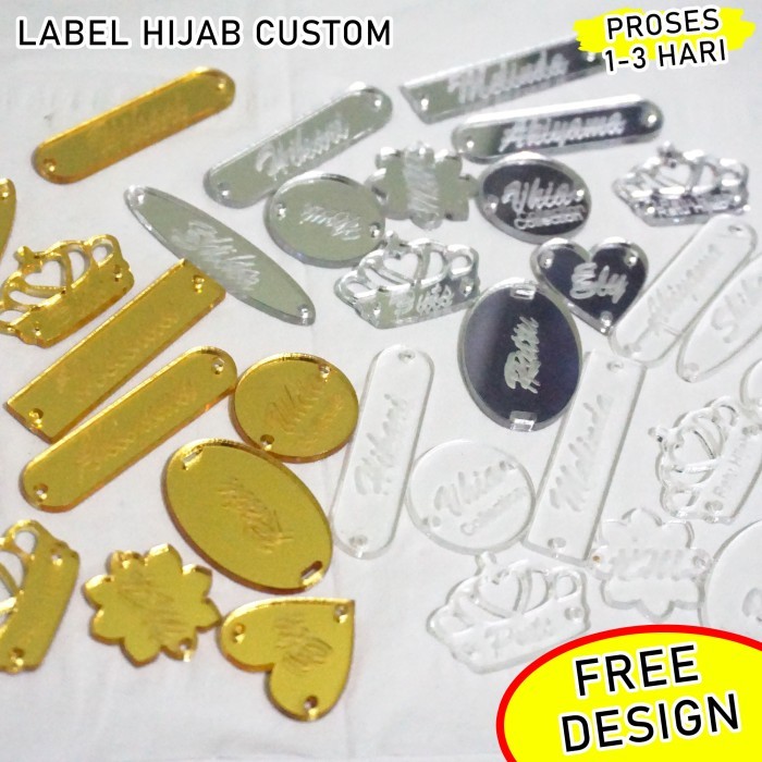 

Label Hijab Model Standard Akrilik Custom Brand Sendiri Laser Cutting