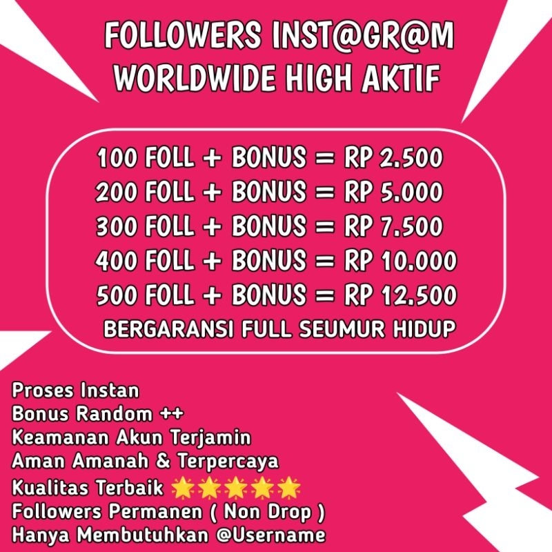 Followers ig Worldwide Permanen Non Drop Bergaransi Resmi