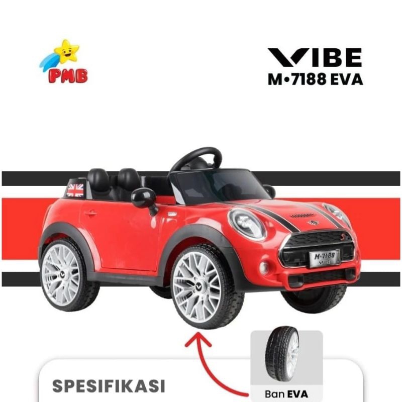 Mobil aki anak Mini cooper M7188 Ban karet 2 mesin