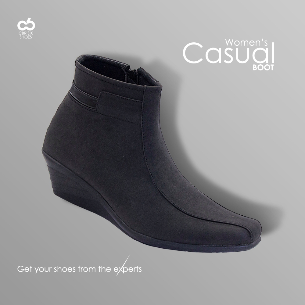Grosir Cbr Six Sepatu Kasual Formal Boot Wanita / Resmi Kerja Kantor Modis Resleting Samping Hitam