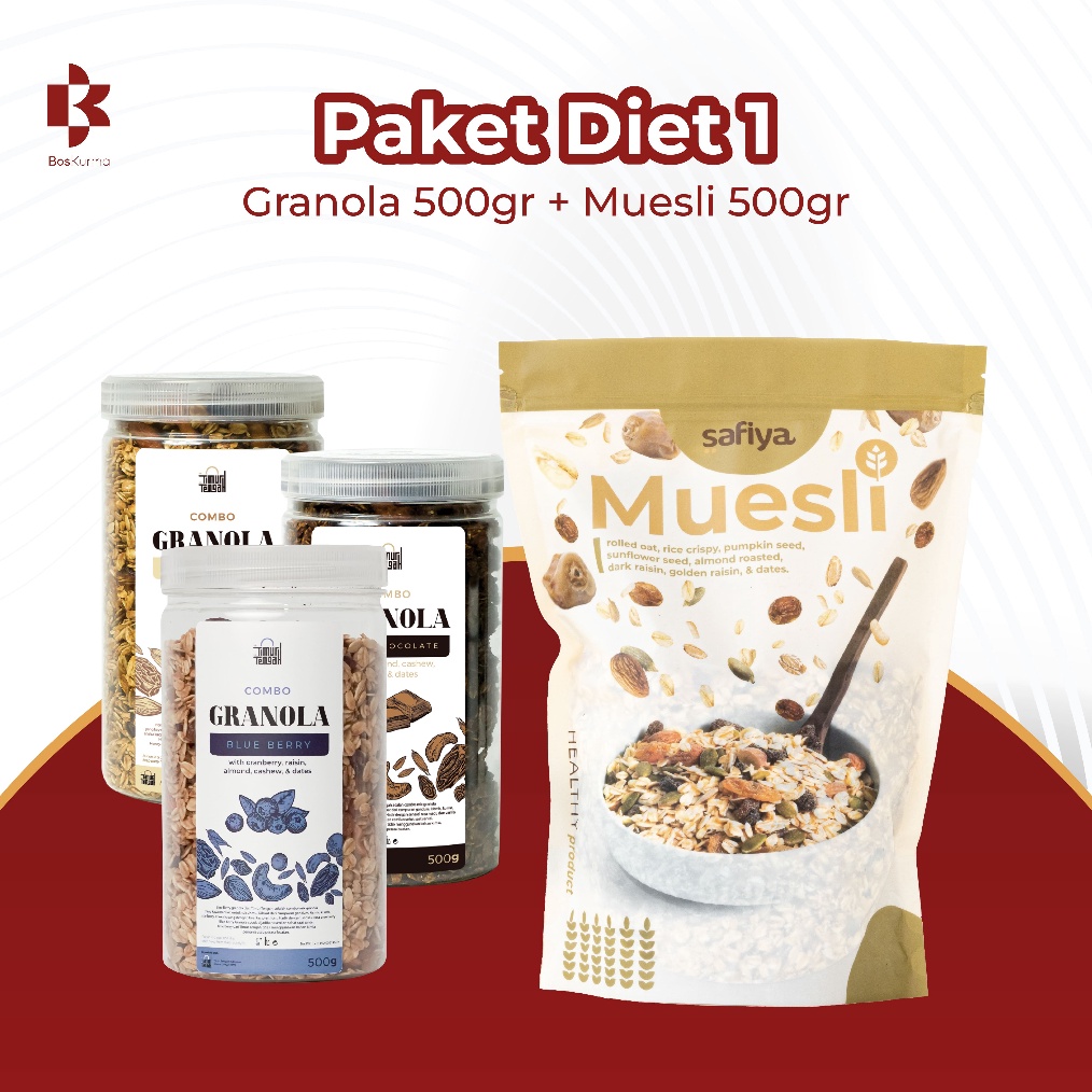 

BISA ✨COD✨ [ BIG DIET ] Granola Timur Tengah 500gr + Muesli Safiya 500gr Premium serbuuu !