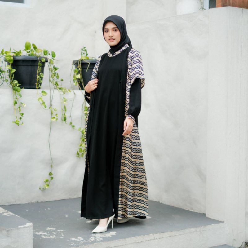 Arra Style - Almira Dress | Gamis Batik Semi sutra Viscose | Dress Kombinasi Batik Viscose | Abaya B